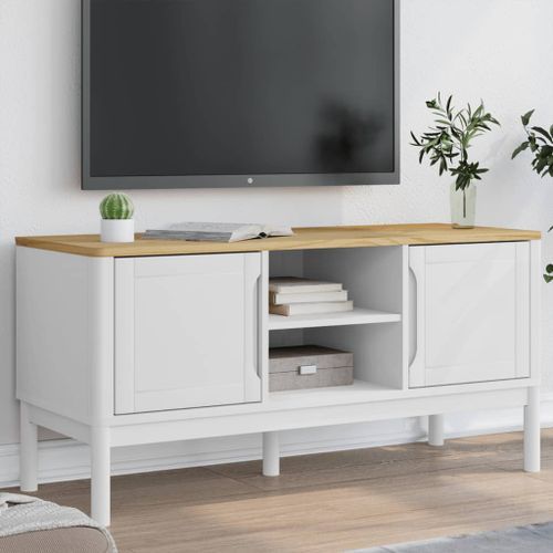 Meuble TV FLORO blanc 114x43x55 cm bois massif de pin - Photo n°2; ?>