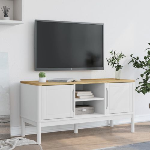 Meuble TV FLORO blanc 114x43x55 cm bois massif de pin - Photo n°3; ?>