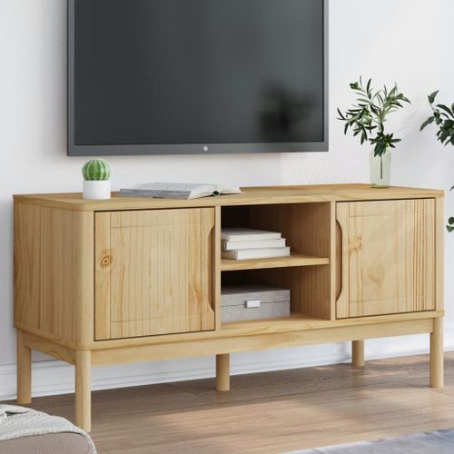 Meuble TV FLORO cire marron 114x43x55 cm bois massif de pin - Photo n°2; ?>