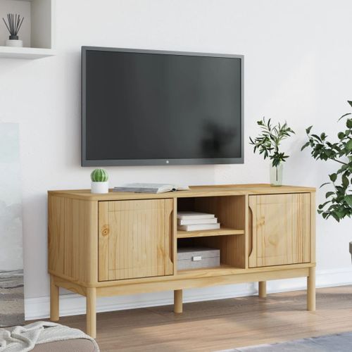 Meuble TV FLORO cire marron 114x43x55 cm bois massif de pin - Photo n°3; ?>