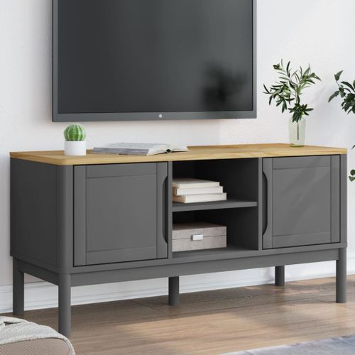 Meuble TV FLORO gris 114x43x55 cm bois massif de pin - Photo n°2; ?>