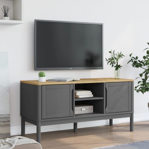 Meuble TV FLORO gris 114x43x55 cm bois massif de pin - Photo n°3; ?>