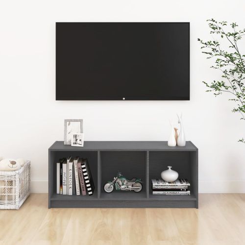 Meuble TV Gris 104x33x41 cm Bois de pin massif - Photo n°3; ?>