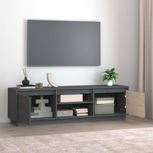 Meuble TV Gris 140x35x40 cm Bois de pin massif - Photo n°3; ?>