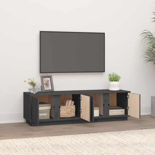 Meuble TV Gris 140x40x40 cm Bois de pin massif - Photo n°3; ?>