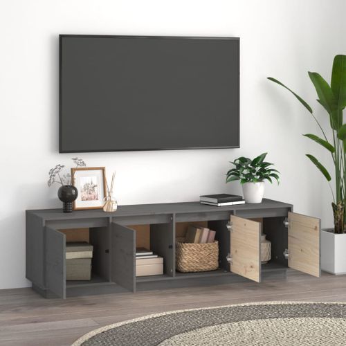 Meuble TV Gris 156x37x45 cm Bois de pin massif - Photo n°3; ?>