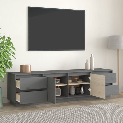 Meuble TV Gris 176x37x47,5 cm Bois de pin massif - Photo n°3; ?>