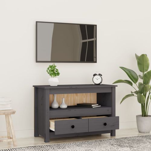 Meuble TV Gris 79x35x52 cm Bois de pin massif - Photo n°3; ?>