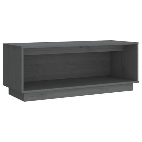 Meuble TV Gris 90x35x35 cm Bois de pin massif - Photo n°2; ?>