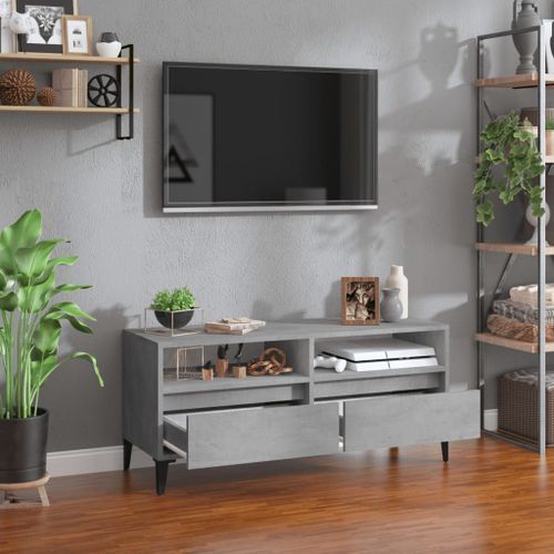 Meuble TV gris béton 100x34,5x44,5 cm bois d'ingénierie - Photo n°3; ?>