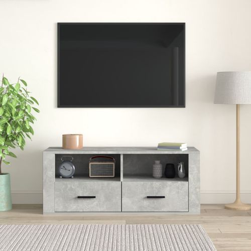 Meuble TV Gris béton 100x35x40 cm Bois d'ingénierie - Photo n°2; ?>