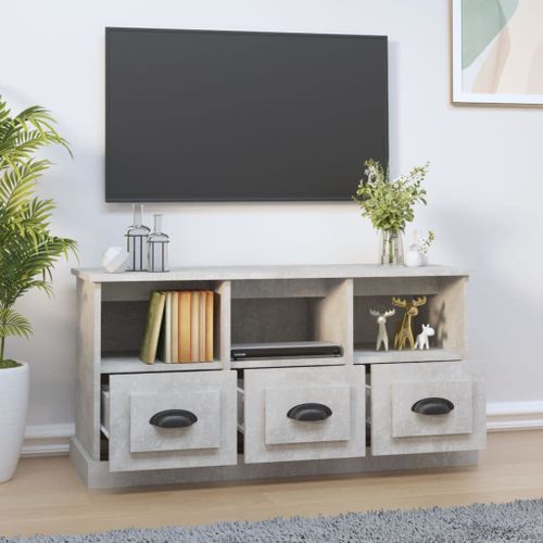 Meuble TV gris béton 100x35x50 cm bois d'ingénierie - Photo n°3; ?>