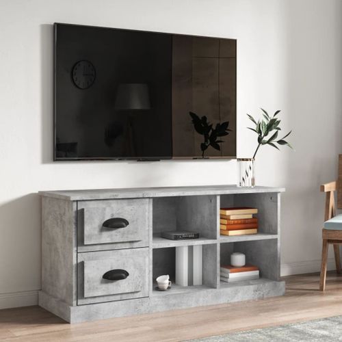 Meuble TV gris béton 102x35,5x47,5 cm bois d'ingénierie - Photo n°2; ?>