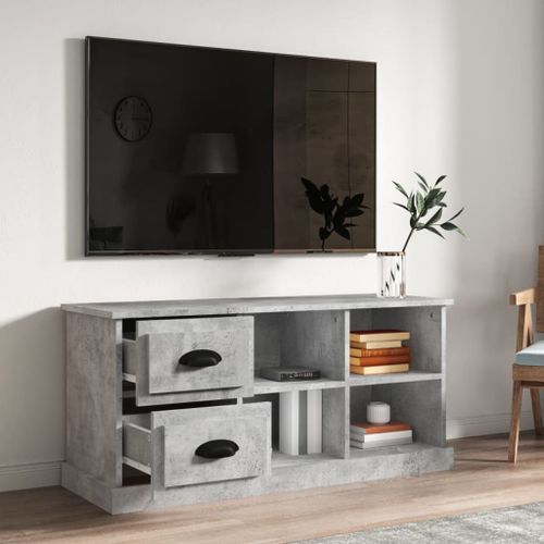 Meuble TV gris béton 102x35,5x47,5 cm bois d'ingénierie - Photo n°3; ?>