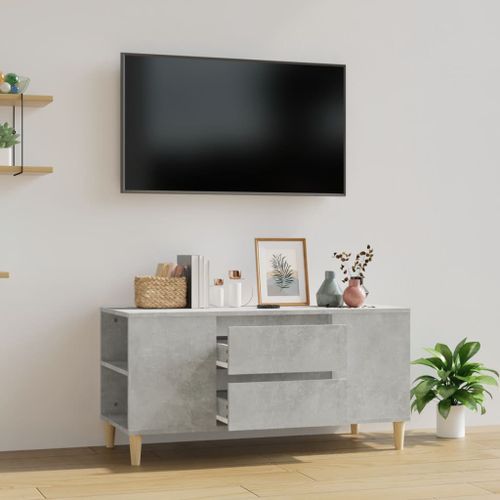 Meuble TV Gris béton 102x44,5x50 cm Bois d'ingénierie - Photo n°2; ?>