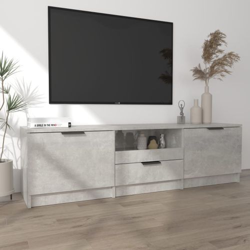 Meuble TV Gris béton 140x35x40 cm Bois d'ingénierie - Photo n°3; ?>