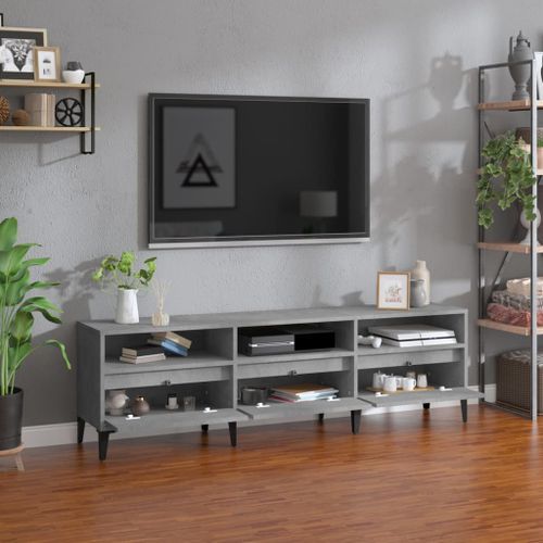 Meuble TV gris béton 150x30x44,5 cm bois d'ingénierie - Photo n°3; ?>