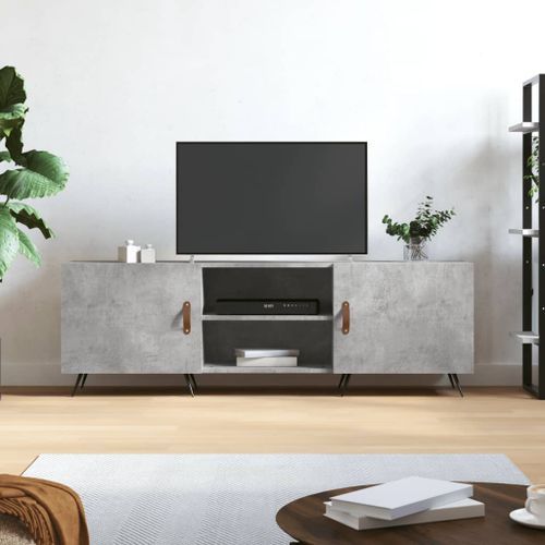 Meuble TV gris béton 150x30x50 cm bois d'ingénierie - Photo n°2; ?>