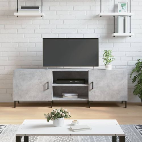 Meuble TV gris béton 150x30x50 cm bois d'ingénierie - Photo n°2; ?>