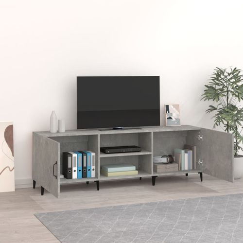 Meuble TV gris béton 150x30x50 cm bois d'ingénierie - Photo n°3; ?>