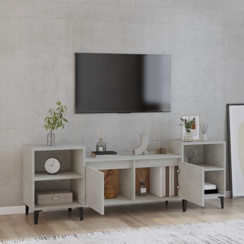 Meuble TV Gris béton 160x35x55 cm Bois d'ingénierie - Photo n°3; ?>