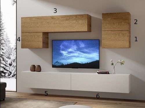 Mur TV modulable suspendu design blanc et naturel Lina L 268 cm - 6 pièces - Photo n°2; ?>