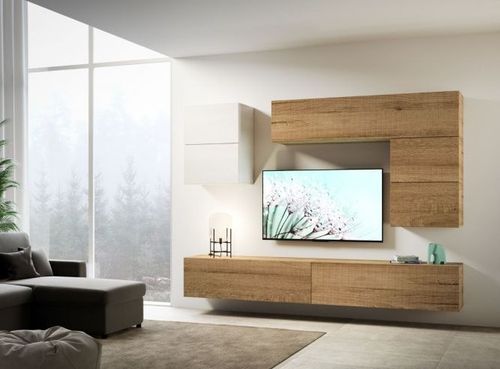 Mur TV modulable suspendu bois naturel Bela L 268 cm - 7 pièces - Photo n°3; ?>
