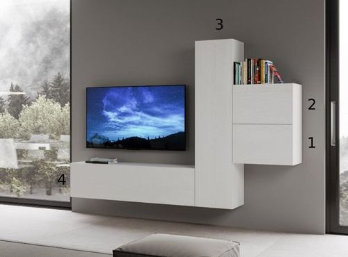 Meuble TV modulable suspendu design blanc Kina L 254 cm - 4 pièces - Photo n°2; ?>
