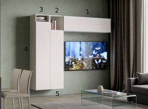 Colonne TV modulable suspendu design blanc Kira L 234 cm - 5 pièces - Photo n°2; ?>