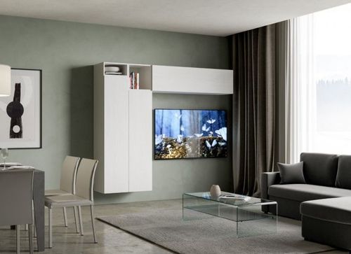 Colonne TV modulable suspendu design blanc Kira L 234 cm - 5 pièces - Photo n°3; ?>
