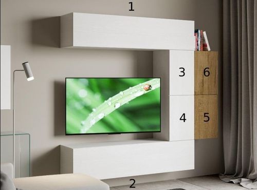 Meuble TV modulable suspendu blanc et naturel Kina L 214 cm - 6 pièces - Photo n°2; ?>