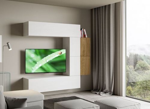 Meuble TV modulable suspendu blanc et naturel Kina L 214 cm - 6 pièces - Photo n°3; ?>