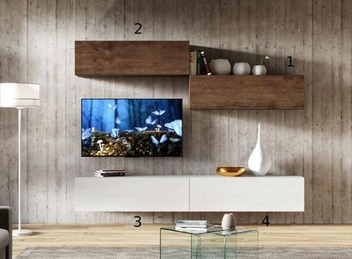 Meuble TV mural blanc et noyer koza L 268 cm - 4 pièces - Photo n°2; ?>