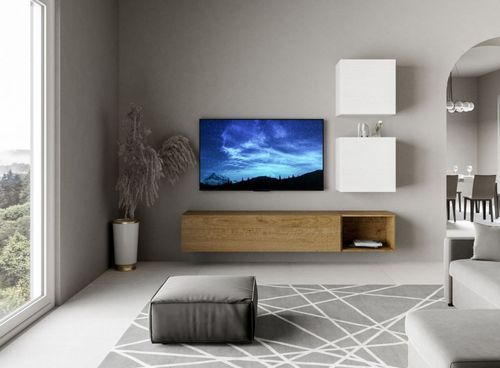 Meuble TV mural blanc et chêne naturel Isika L 234 cm - 4 pièces - Photo n°3; ?>