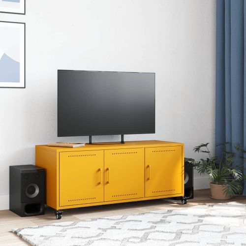 Meuble TV jaune moutarde 100,5x39x43,5 cm acier laminé à froid - Photo n°3; ?>