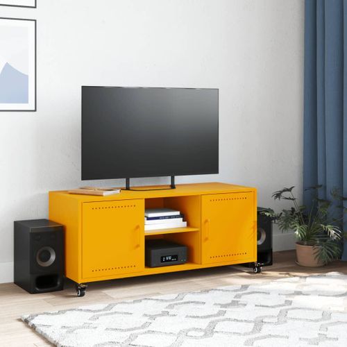 Meuble TV jaune moutarde 100,5x39x43,5 cm acier laminé à froid - Photo n°3; ?>