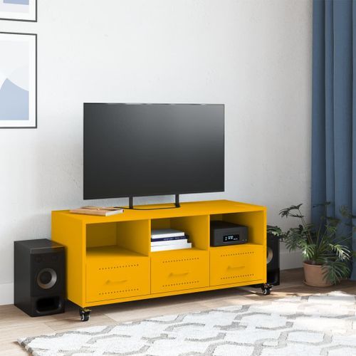 Meuble TV jaune moutarde 100,5x39x43,5 cm acier laminé à froid - Photo n°3; ?>