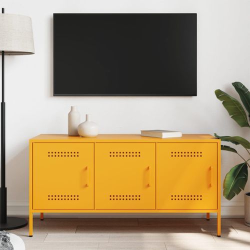 Meuble TV jaune moutarde 100,5x39x50,5 cm acier - Photo n°3; ?>