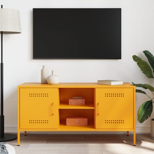 Meuble TV jaune moutarde 100,5x39x50,5 cm acier - Photo n°3; ?>