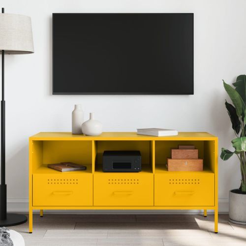 Meuble TV jaune moutarde 100,5x39x50,5 cm acier laminé à froid - Photo n°3; ?>