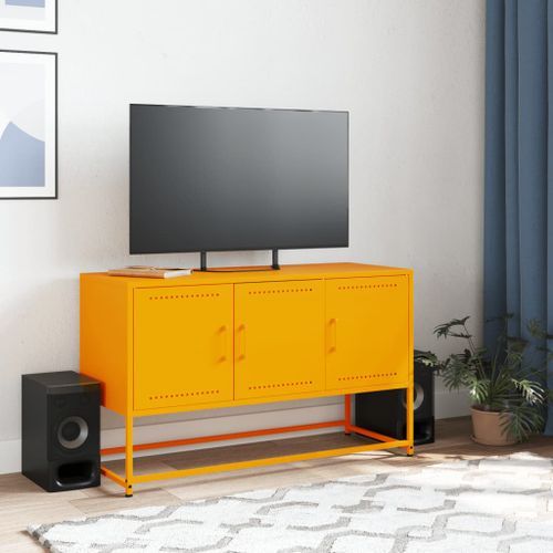 Meuble TV jaune moutarde 100,5x39x60,5 cm acier - Photo n°3; ?>