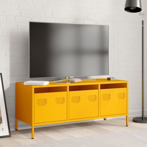 Meuble TV jaune moutarde 101,5x39x43,5 cm acier laminé à froid - Photo n°3; ?>