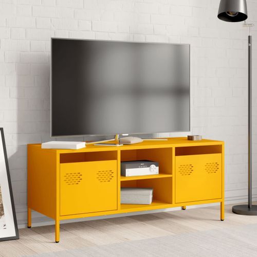 Meuble TV jaune moutarde 101,5x39x43,5 cm acier laminé à froid - Photo n°3; ?>