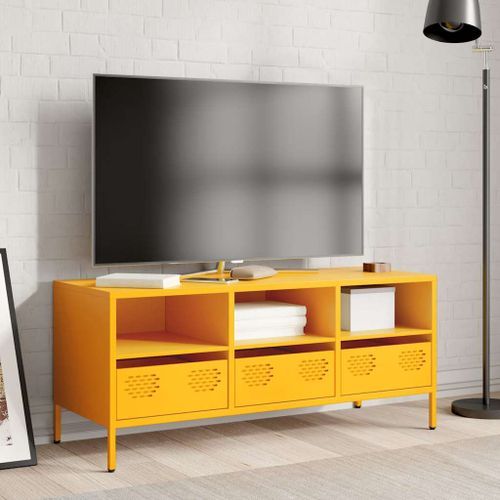 Meuble TV jaune moutarde 101,5x39x43,5 cm acier laminé à froid - Photo n°3; ?>