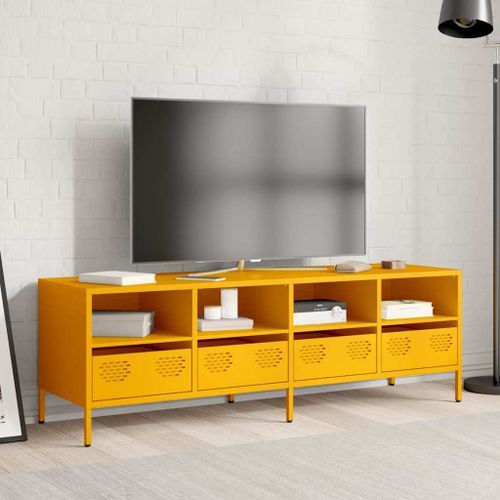 Meuble TV jaune moutarde 135x39x43,5 cm acier laminé à froid - Photo n°3; ?>