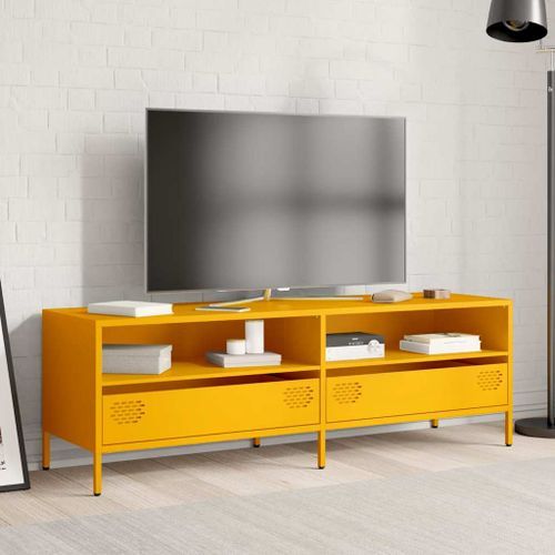 Meuble TV jaune moutarde 135x39x43,5 cm acier laminé à froid - Photo n°3; ?>