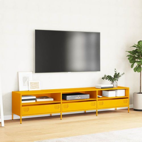 Meuble TV jaune moutarde 202x39x43,5 cm acier laminé à froid - Photo n°3; ?>