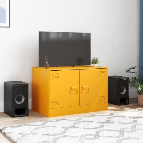 Meuble TV jaune moutarde 67x39x44 cm acier - Photo n°3; ?>