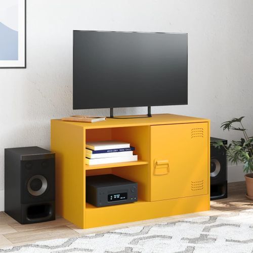 Meuble TV jaune moutarde 67x39x44 cm acier - Photo n°3; ?>