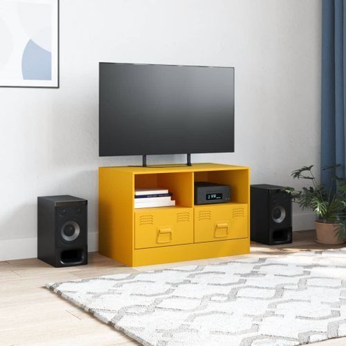 Meuble TV jaune moutarde 67x39x44 cm acier - Photo n°3; ?>